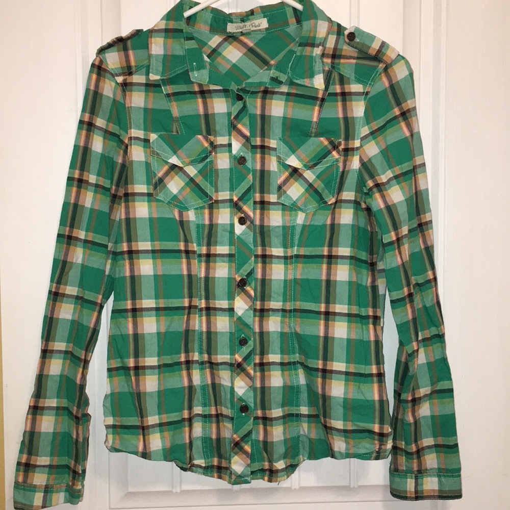 Wishful Park Green Plaid Button Up